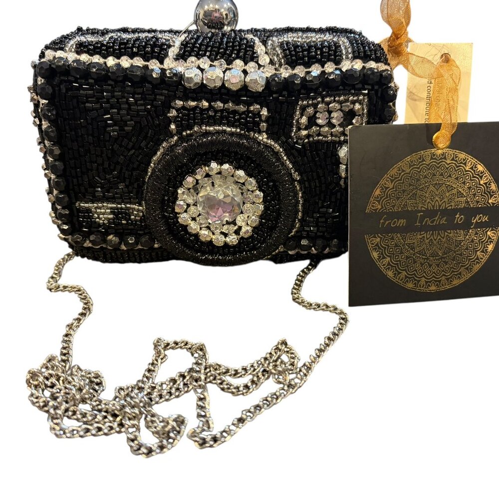 From India to You CAMERA themed Beaded Novelty Crossbody Bag, Great Gift!